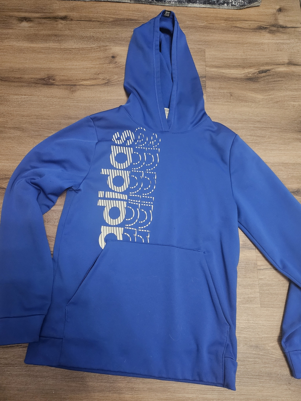 Adidas Boys Blue Crewneck Hooded Pullover with Vertical Logo